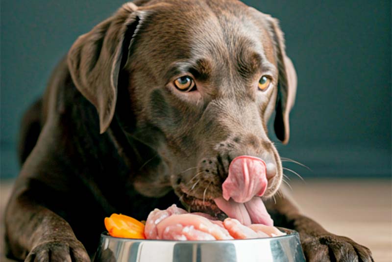 dog eating raw food diet in newport market