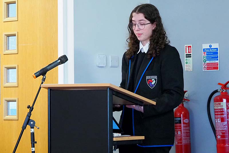 tayla new reads poem at burton borough school